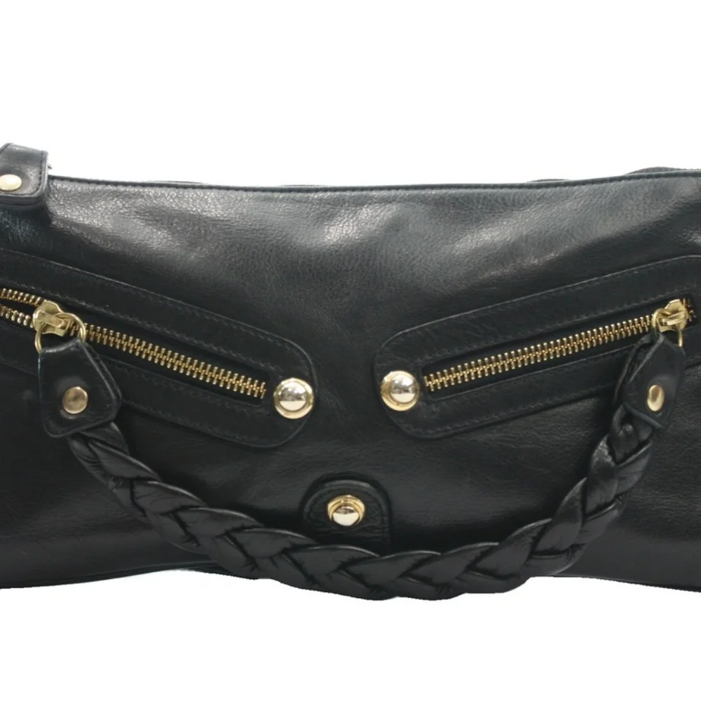 ALEYA NEW YORK BLACK LEATHER CLUTCH - Picture 1 of 6